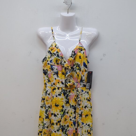 Olivia Grey Dailylook Faux Wrap Floral Maxi Dress Small Yellow - Picture 2 of 9